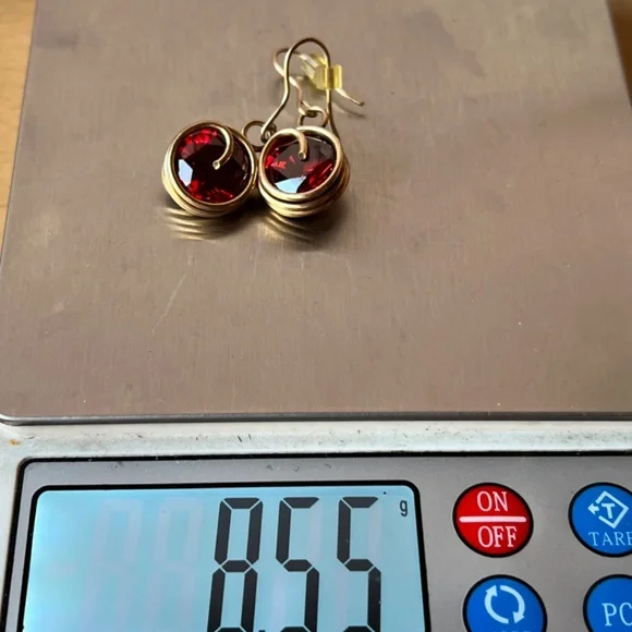 MADE IN ISRAEL VINTAGE LARGE RED ORANGE GARNET COLOR PASTE GLASS EARRINGS